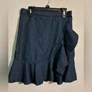 Draper James Womens Faux Wrap Denim Skirt Size 0 Side Zip Cotton (No stretch)